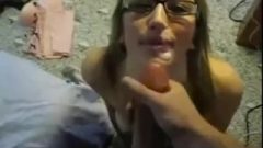 Amateur Teen In Glasses Gives A Blowjob And Gets Facialed