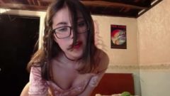 Teen With Glasses Show Her Tiny Boobs On Webcam