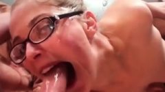 Busty Blonde With Glasses Gets Throated