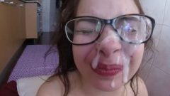 Shy Teen First Facial , Cum-Shot On Glasses & Feet Fetish