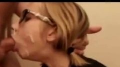 Blonde Teen With Glasses Facial Spunk