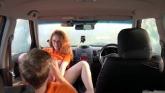 Fake Driving School Voluptuous Redhead Geek Girl In Glasses With Beauitful Body