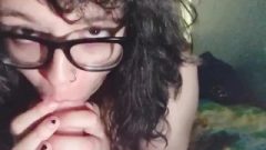 Dark Haired Female With Glasses Blows You In Bed