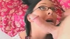 Nerdy Female With Glasses Gets It All In Her Mouth And Butt