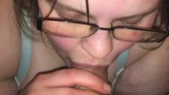 Big Titty Nerdy Whore In Glasses Sucks Cock Making It Sperm In Mouth Then Eat