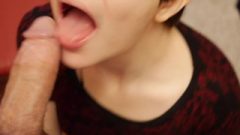 Short Haired Darling With Glasses Deepthroating My Huge Dick With Cum Shot