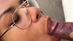 Blowing That Big Black Cock Outside Til He Ejaculates On My Glasses