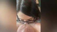 Brunette In Glasses Rims Ass-Hole Blow Job Deepthroat Messy Juicy Butt Slurping